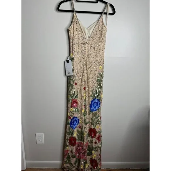 Mac Duggal 5475 Floral Embellished Spaghetti Strap Gown Size 0 NWT Nude Multi - Picture 7 of 12